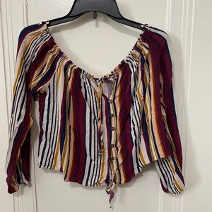 Cute Off The Shoulder Long Sleeve Stripped Shirt